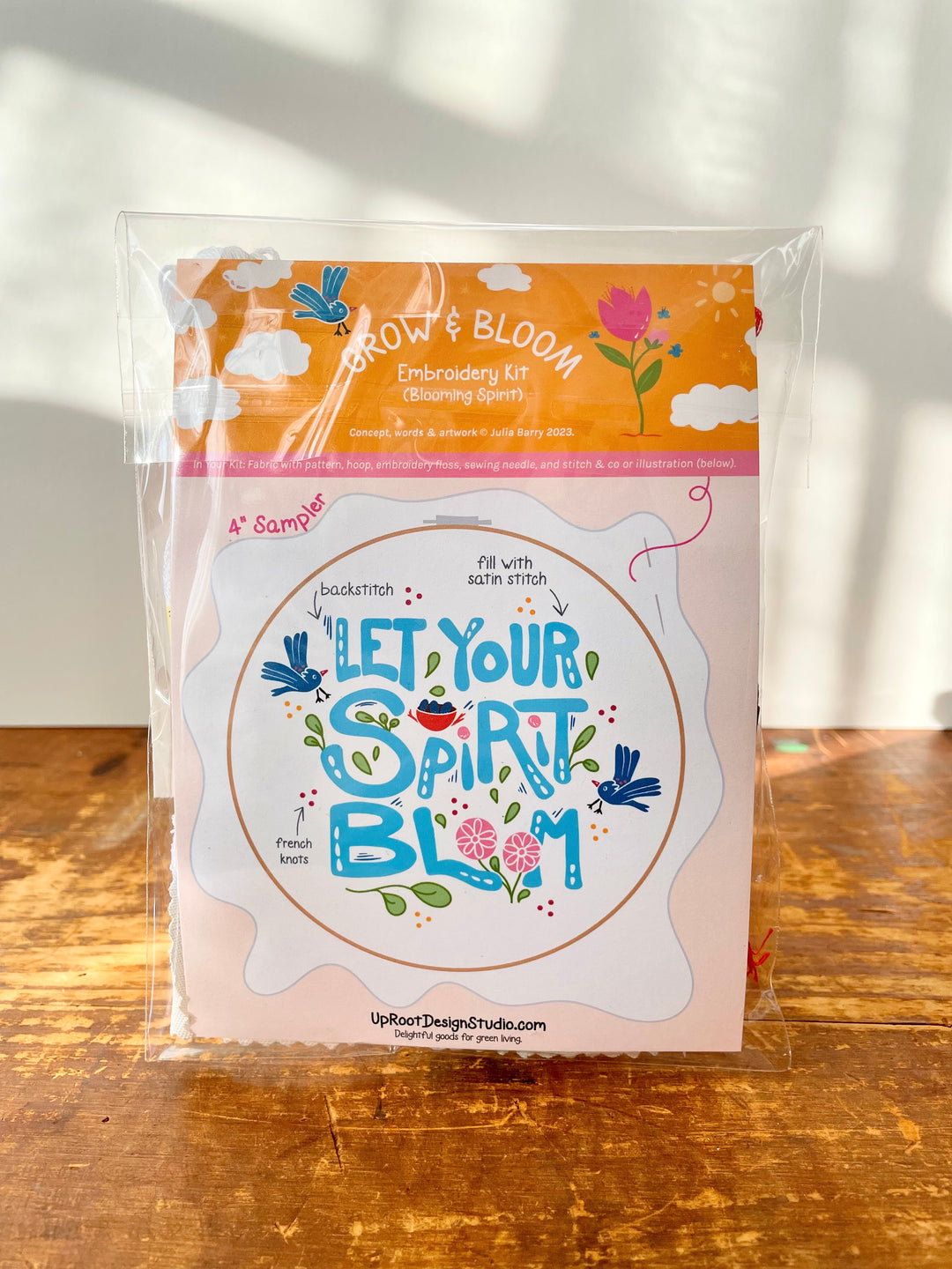 "Let Your Spirit Bloom" Eco-Embroidery Kit w. Birds & Tulips 4" Sampler (Joyful Threads Grow & Bloom)
