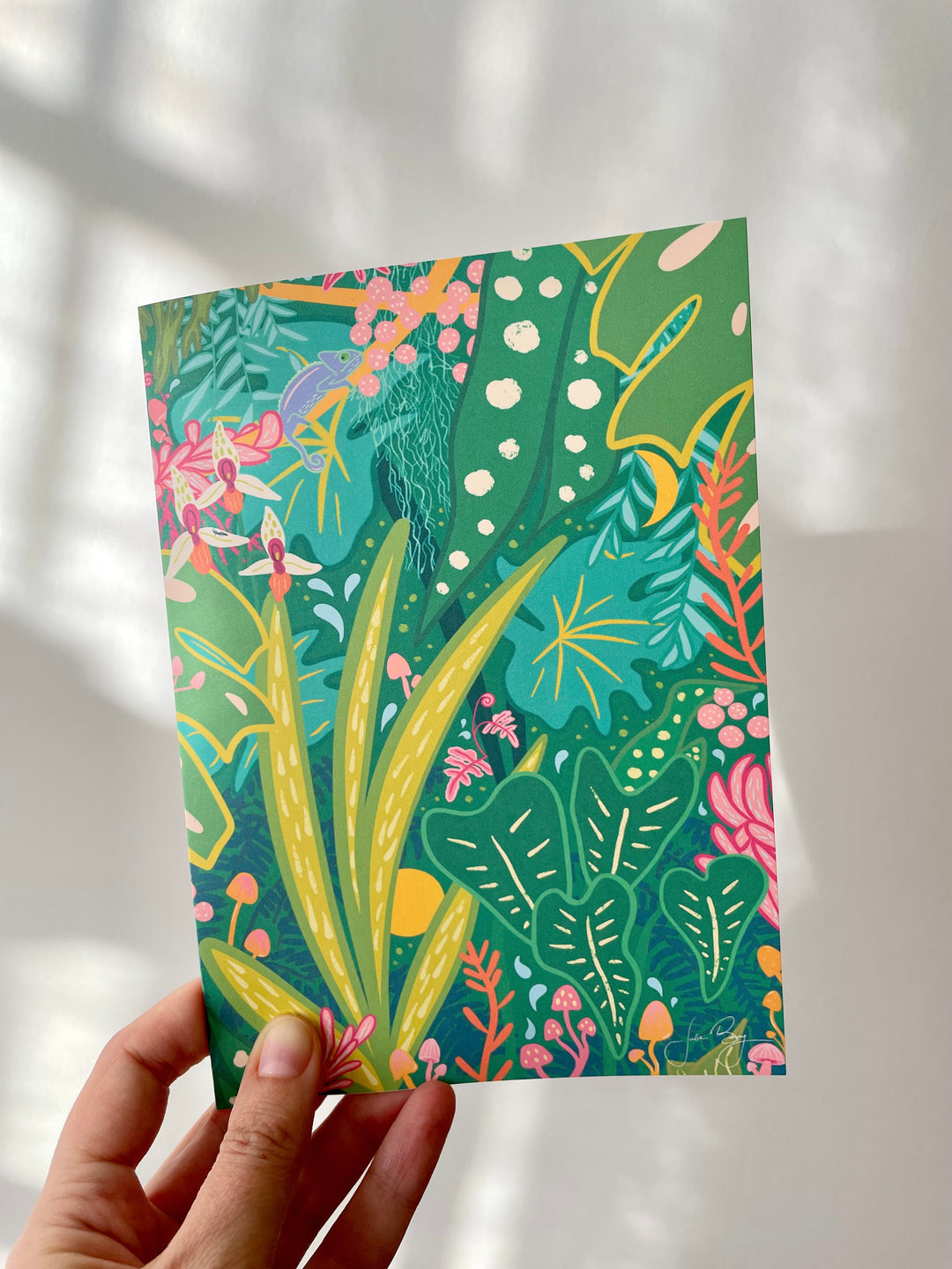 "Into the Jungle" Eco Recycled Greeting Card w. Hand-Drawn Art + Recycled Envelope, Blank inside (Grow & Bloom)