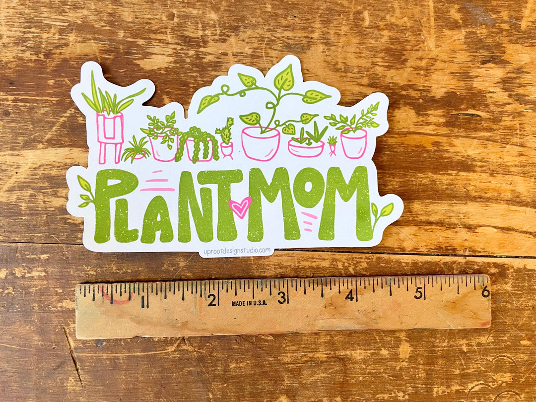 Adorable Individual Large Size "Plant Mom" Recyclable Eco Sticker with Houseplants in Pots (Grow & Bloom / Plant Parenthood)