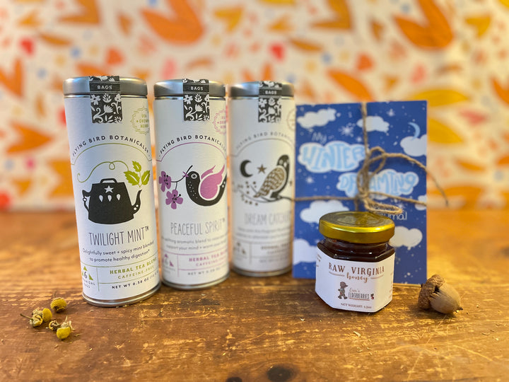 "Peaceful Dreams" Organic Tea Gift Set w. Pocket Mindfulness Journal & Honey (Sip & Relax)
