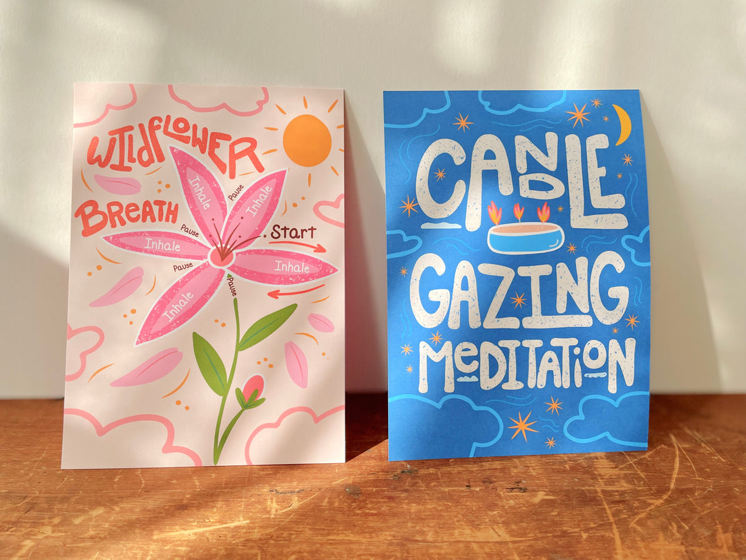 Candle Gazing Hand-Illustrated Meditation Card w. Instructions 5x7"